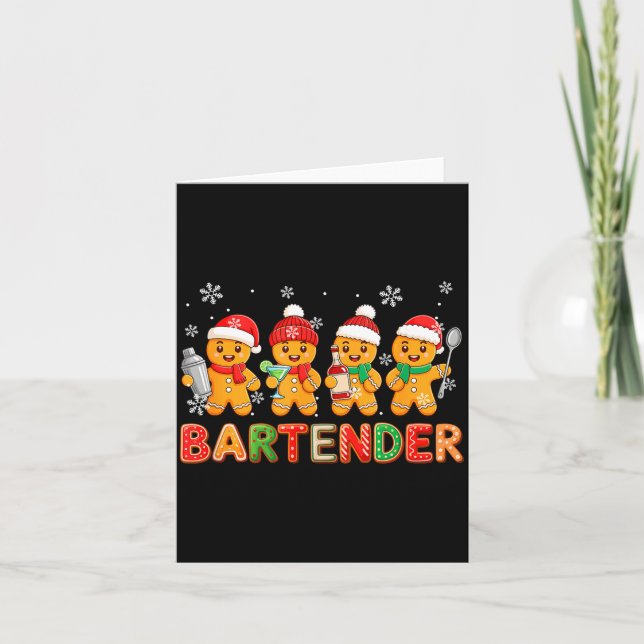 Bartender Job Group Santa Gingerbreads Xmas Cookie Card (Front)