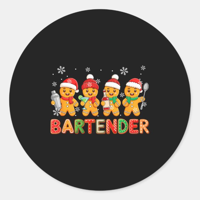 Bartender Job Group Santa Gingerbreads Xmas Cookie Classic Round Sticker (Front)