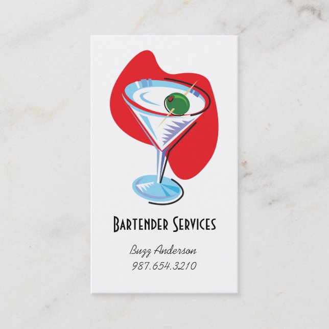 Bartender Martini Glass_red Business Card (Front)