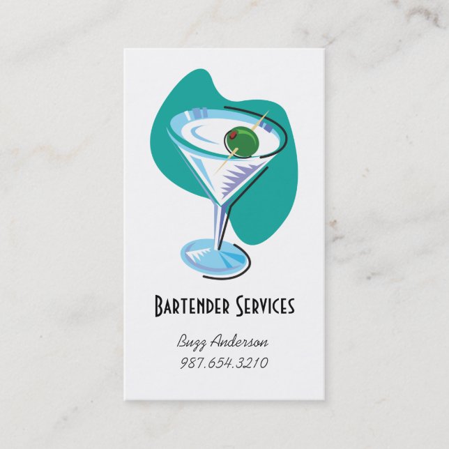 bartender martini glass_teal business card (Front)