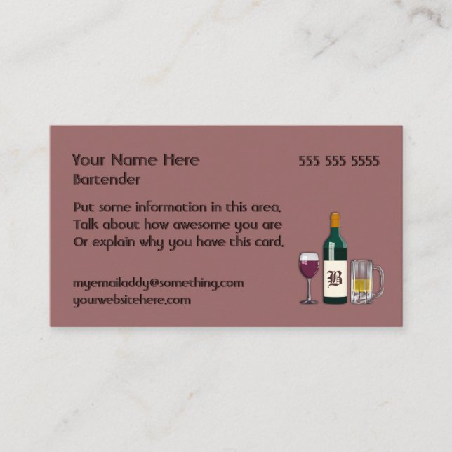 Bartender Mauve Business Card (Front)