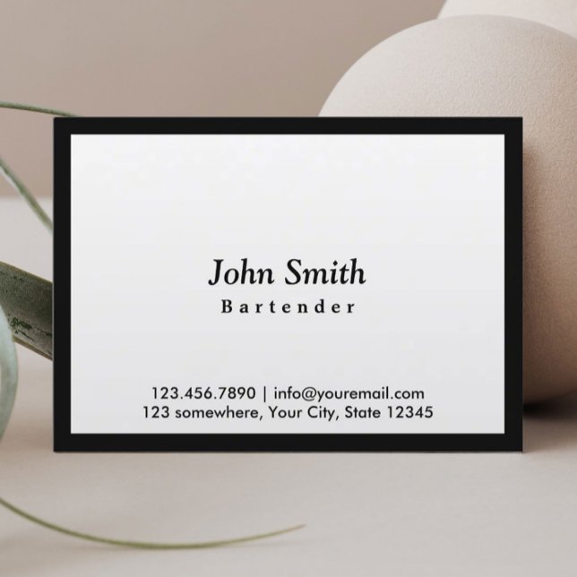 Bartender Minimal Black Border Elegant Business Card (Creator Uploaded)