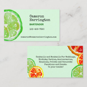 Bartender Mixologist Lime Green Citrus Cocktail Business Card