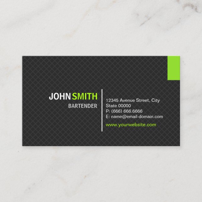 Bartender - Modern Twill Grid Business Card (Front)