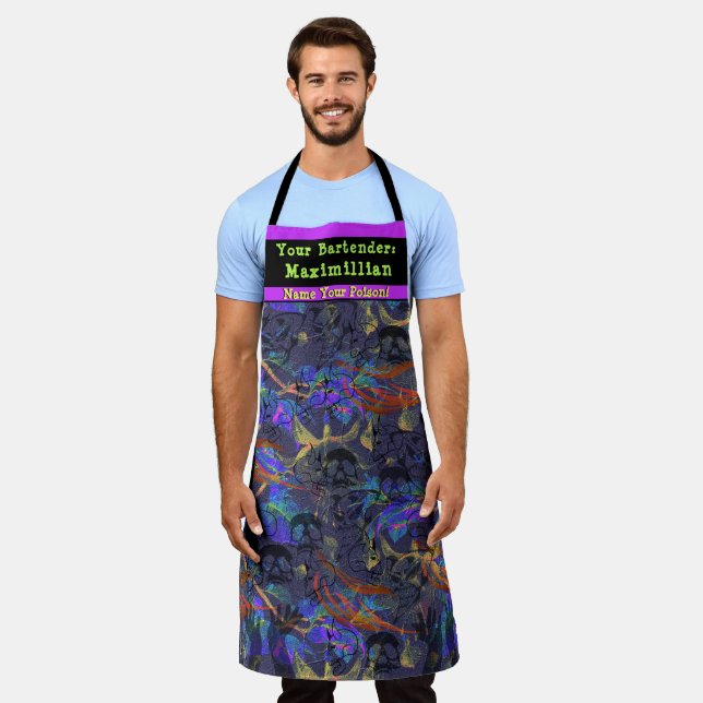 Bartender Name Your Poison Personalised Apron (Worn)