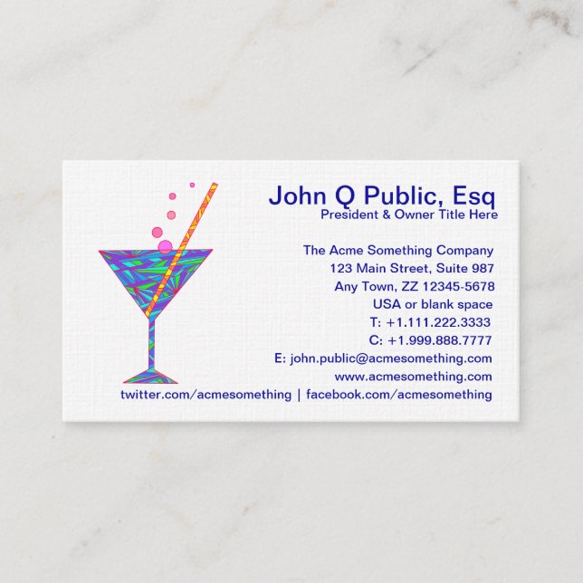 Bartender Night Club Martini Glass Business Cards (Front)