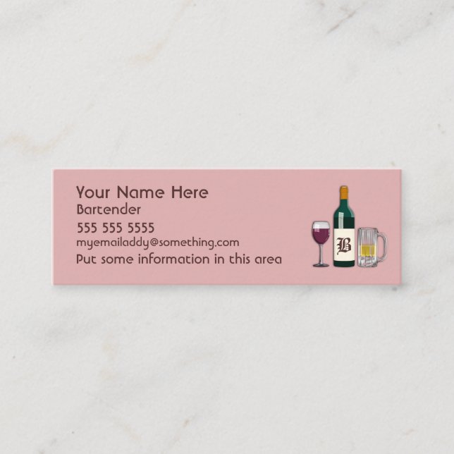 Bartender Pink Mini Business Card (Front)
