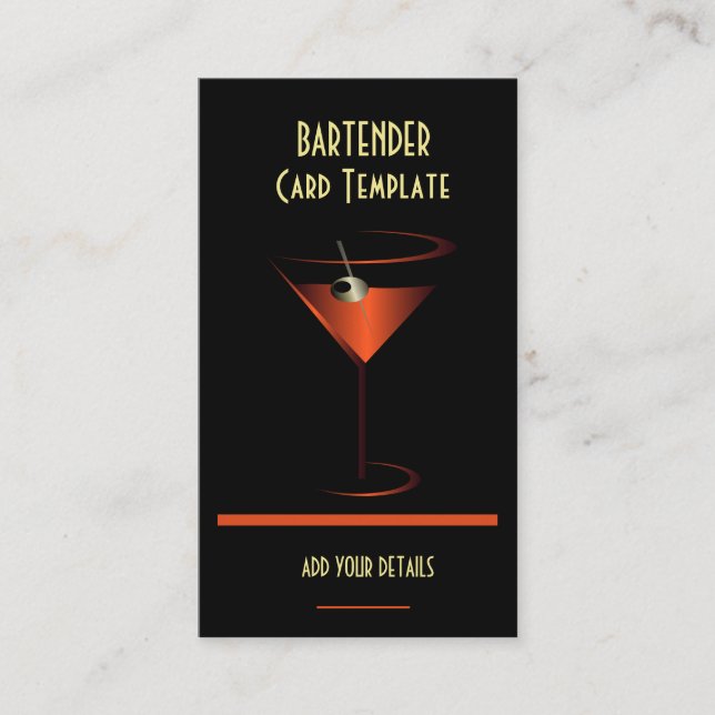 Bartender Red Metallic Cocktail Business Card (Front)
