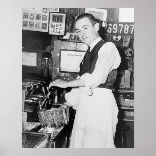 Bartender Serving Beer Vintage Photo Poster (Front)