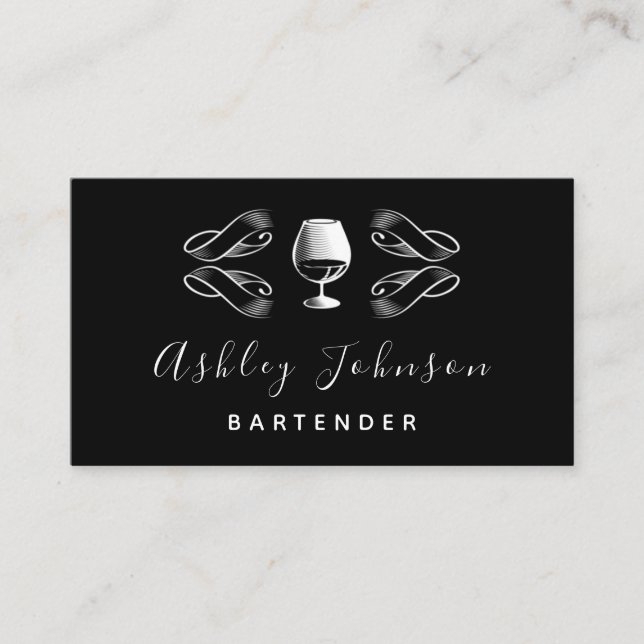 Bartender Sommelier Tropical Cocktail Black& White Business Card (Front)