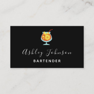 Bartender Sommelier Tropical Cocktail Pretty Black Business Card