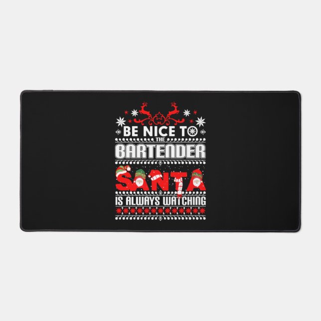 Bartender Ugly Christmas Sweater Gift Funny Barten Desk Mat (Front)