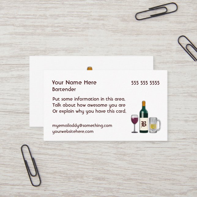 Bartender White Business Card (Front/Back In Situ)