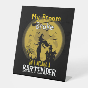 Bartender Witch Halloween Pedestal Sign