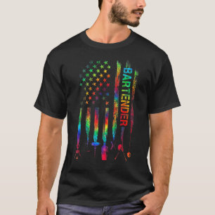 Bartender With American Flag Tie Dye Bartending Fa T-Shirt