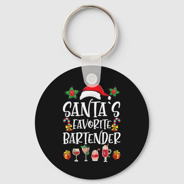 Bartender Xmas Gift Santa's Favorite Bartender Chr Key Ring (Front)