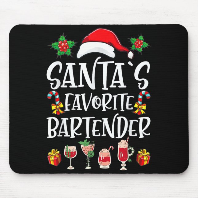 Bartender Xmas Gift Santa's Favorite Bartender Chr Mouse Mat (Front)