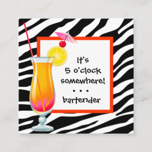 Bartender Zebra cocktail  Square Business Card