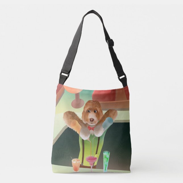 Bartending Dog in Retro Bar Crossbody Bag (Front)