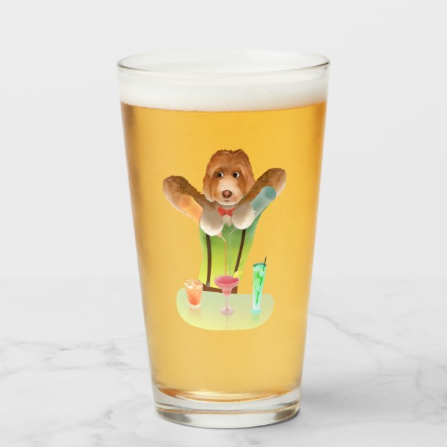 Bartending Dog in Retro Bar Glass (Front Filled)