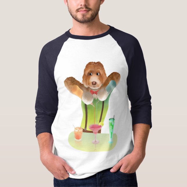 Bartending Dog in Retro Bar T-Shirt (Front)