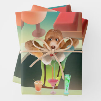 Bartending Dog in Retro Bar Wrapping Paper Sheet