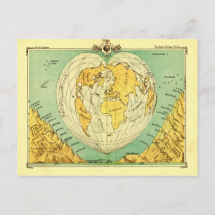 Bartholomew Heart Shaped Post Card World Map