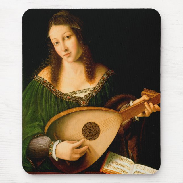 Bartolomeo Veneto Lady Playing Lute Portrait Art Mouse Mat (Front)