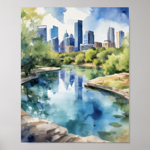 Barton Springs Austin Texas Watercolor Poster