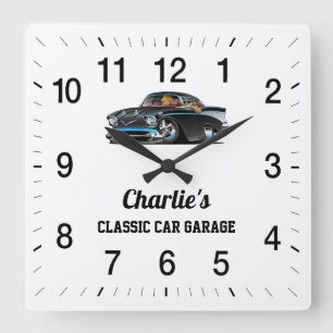 Bart's Classic Car Garage Square Wall Clock