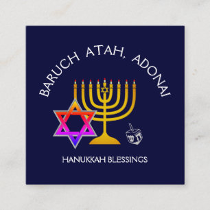 BARUCH ATAH ADONAI   Hanukkah Blessing Prayer Square Business Card