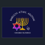BARUCH ATAH ADONAI | Hanukkah Blessings Garden Sign<br><div class="desc">Stylish, modern HANUKKAH BLESSINGS Yard Sign to enhance your kerb appeal. Design shows a gold coloured MENORAH with multicolored STAR OF DAVID and silver grey DREIDEL. At the top there is curved text which says BARUCH ATAH, ADONAI (Blessed are You, O God) and underneath the text reads HANUKKAH BLESSINGS FROM...</div>