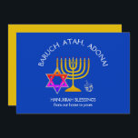 BARUCH ATAH ADONAI | Hanukkah Blessings Holiday Card<br><div class="desc">Stylish, elegant ornament for your HANUKKAH decor. Design shows a gold coloured MENORAH with multicolored STAR OF DAVID and silver grey DREIDEL. At the top there is curved text which says BARUCH ATAH, ADONAI (Blessed are You, O God) and underneath the text reads HANUKKAH BLESSINGS FROM OUR HOME TO YOURS....</div>