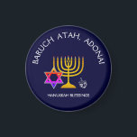 BARUCH ATAH ADONAI | Hanukkah Blessings Magnet<br><div class="desc">Stylish, elegant HANUKKAH BLESSINGS Magnet. Design shows a gold colored MENORAH with multicolored STAR OF DAVID and silver gray DREIDEL. At the top there is curved text which says BARUCH ATAH, ADONAI (Blessed are You, O God) and underneath the text reads HANUKKAH BLESSINGS. ALL TEXT IS CUSTOMIZABLE, so you can...</div>