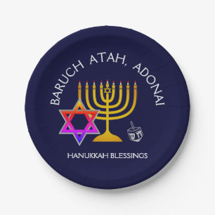 BARUCH ATAH ADONAI   Hanukkah Blessings Paper Plate