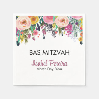 Bas Mitzvah Floral Napkins Personalised