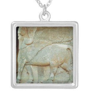 Bas-relief of an anthropomorphic bull silver plated necklace