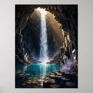 Basalt Crystal Cavern Waterfall 12x16 Poster