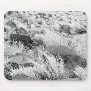 Basalt Lava Rocks in Desert, Black and White Photo Mouse Mat