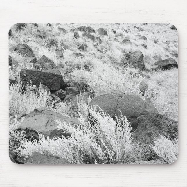 Basalt Lava Rocks in Desert, Black and White Photo Mouse Mat (Front)
