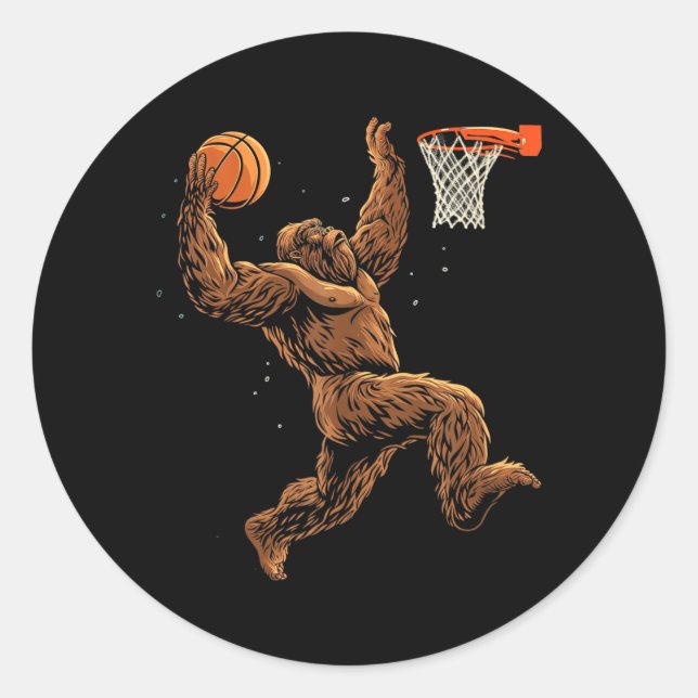 Basball Player Bigfoot Funny Sasquatch Bball Classic Round Sticker (Front)