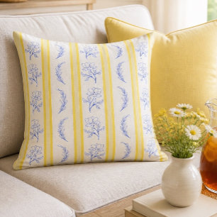 Base Yellow Blue and White Striped Decorative Cushion