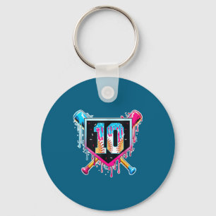 Baseball 10 year old boy ice cream drip 10th key ring