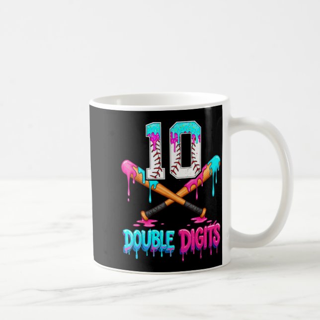 Baseball 10 Year Old Ice Cream Drip 10th Bday Doub Coffee Mug (Right)