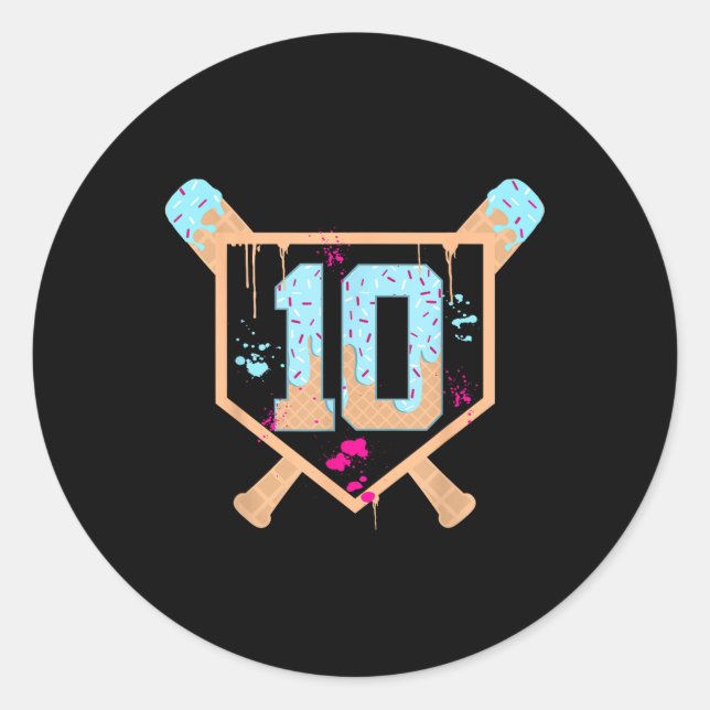 Baseball 10 Year Old Ice Cream Drip 10th Birthday  Classic Round Sticker (Front)