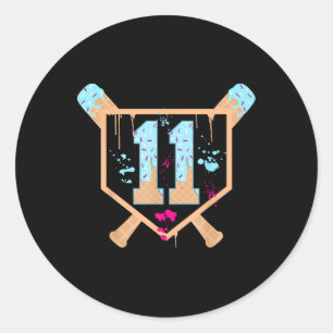 Baseball 11 Year Old Ice Cream Drip 11th Birthday  Classic Round Sticker