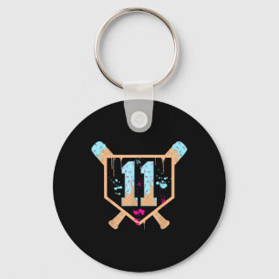 Baseball 11 Year Old Ice Cream Drip 11th Birthday Key Ring