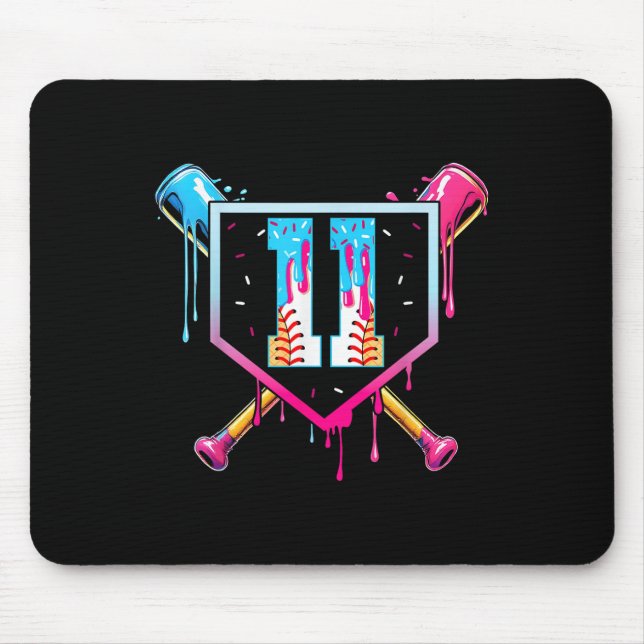 Baseball 11 Year Old Ice Cream Drip 11th Birthday  Mouse Mat (Front)