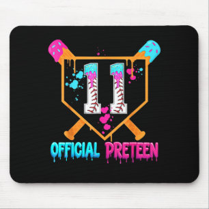 Baseball 11 Year Old Ice Cream Drip 11th Birthday Mouse Mat