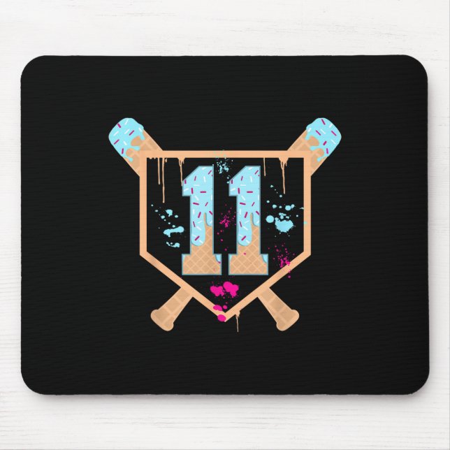 Baseball 11 Year Old Ice Cream Drip 11th Birthday  Mouse Mat (Front)